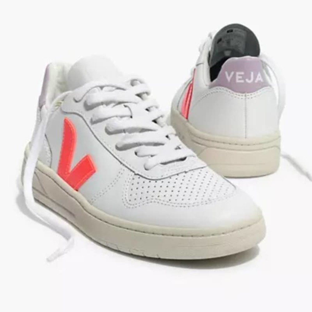 VEJA x MADEWELL V-10 Leather Sneakers Lilac Orange
